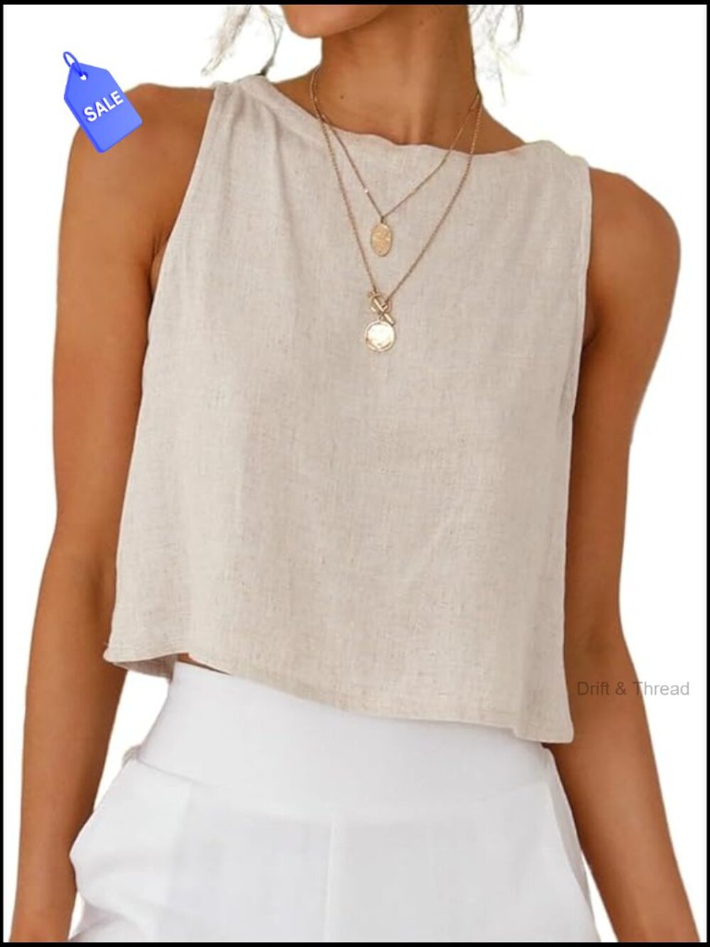 Linen Blend Crop Tank Top Sleeveless High Neck Casual Summer Beach